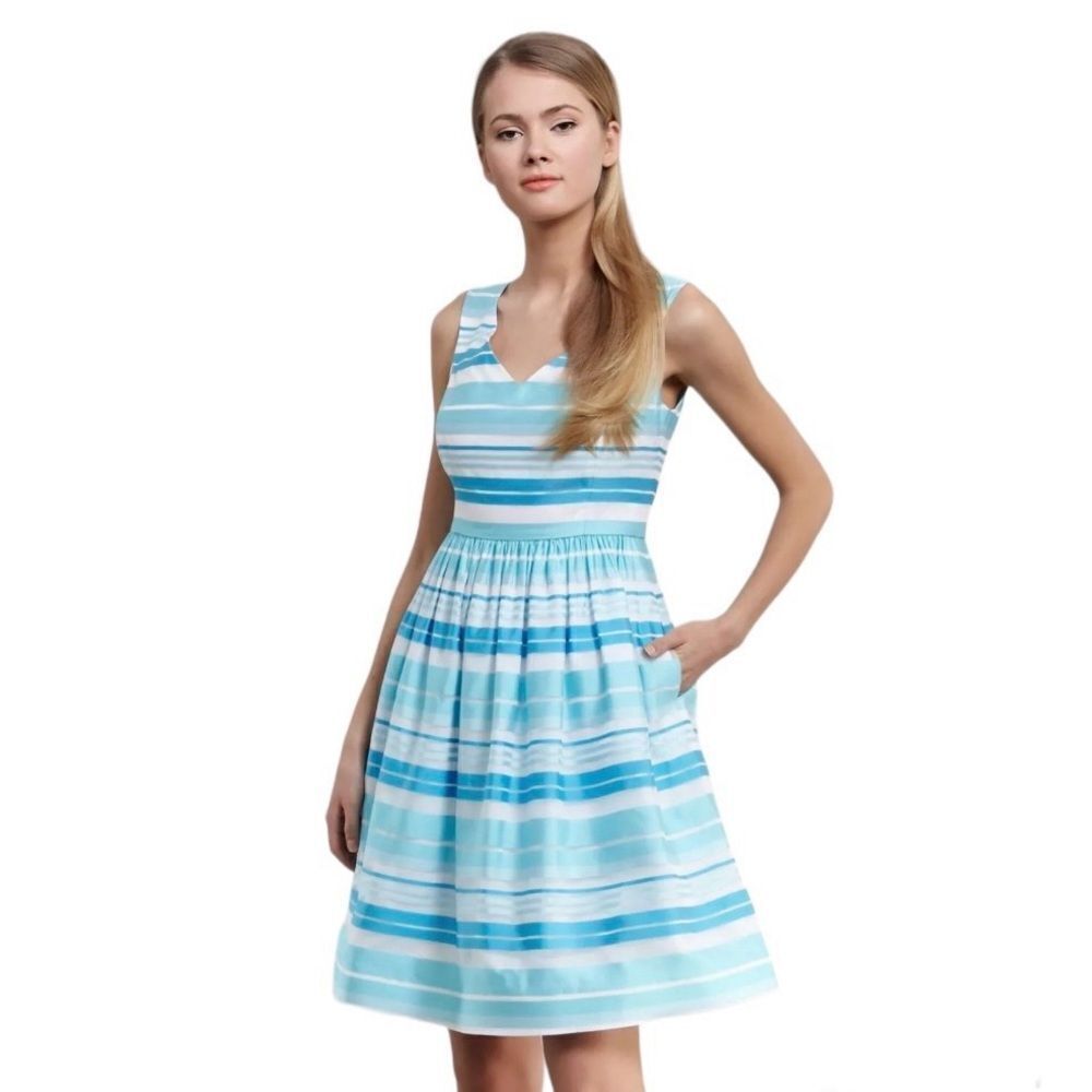 Lilly Pulitzer Kiera Turquoise Striped Fit and Flare Dress - Picture 3 of 11